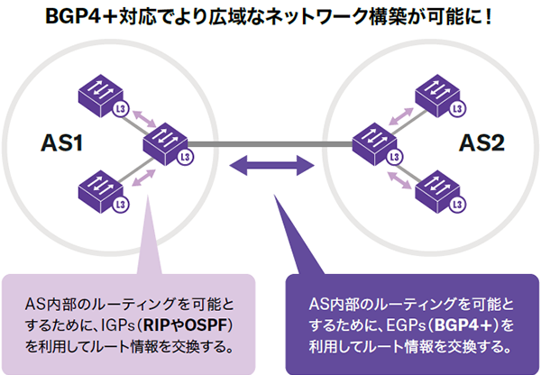 BGP4＋対応でより広域なネットワーク構築が簡単に！