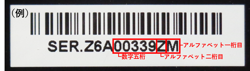 対象製品の確認に使用する五桁の数字と二桁のアルファベット
